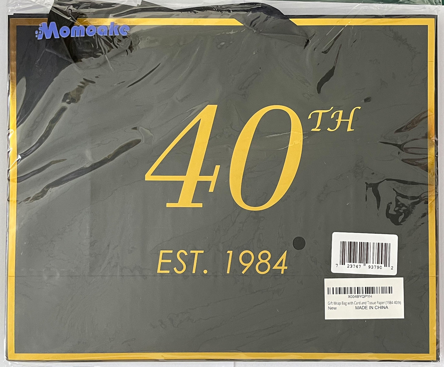 40th Birthday Gift Bag with Card and Tissue Paper for Men Women, 1984 40 Year Old 13" Elegant Black Gold Anniversary Keepsake Party Present Shopping Paper Bags for Gifts Wrapping (1984 40th)