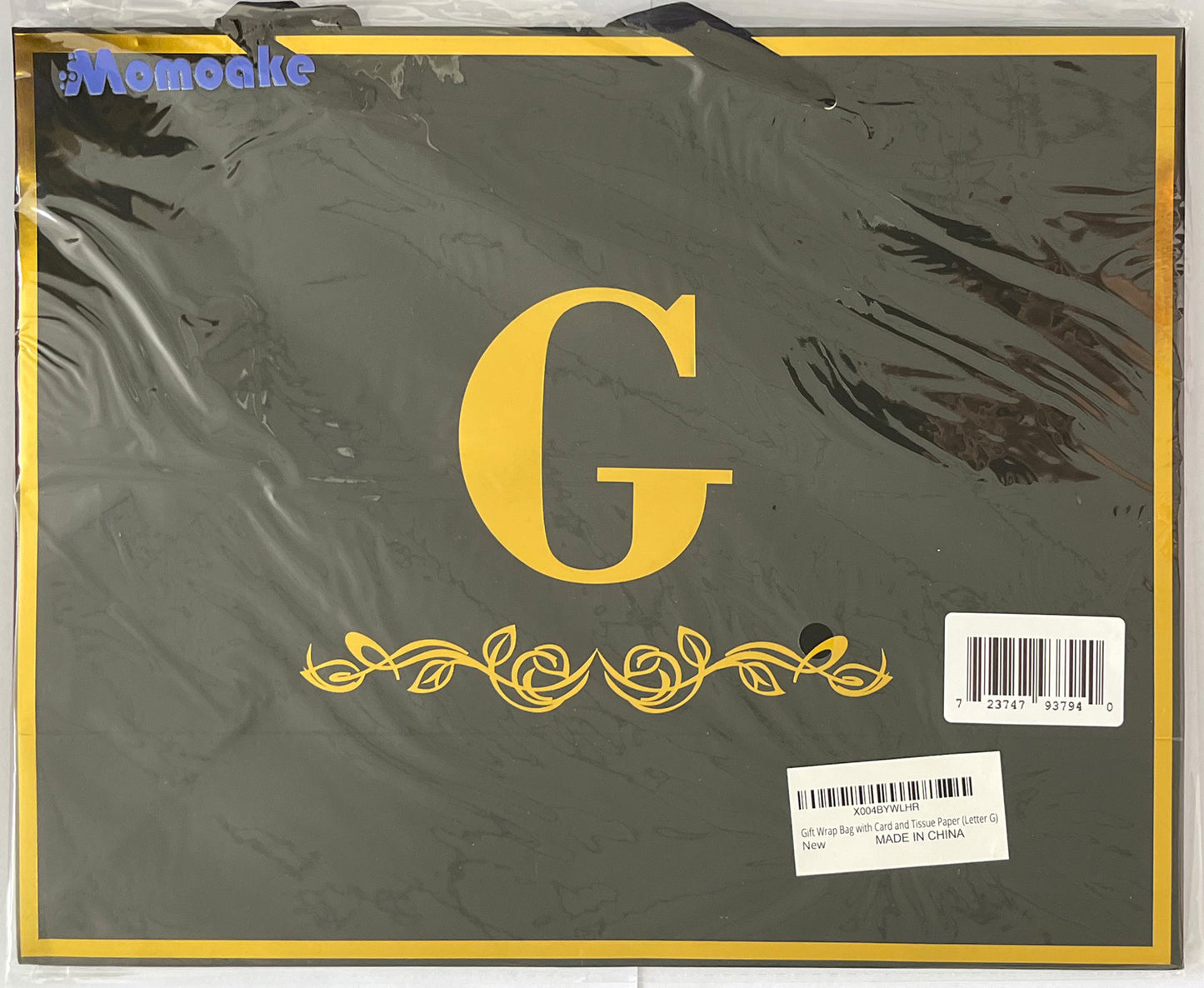 Alphabet Birthday Gift Bag with Card and Tissue Paper for Men Women, 13" Large Black Gold Personalized Bridal Party Gift Paper Bag for Gifts Wrapping - (Letter G)