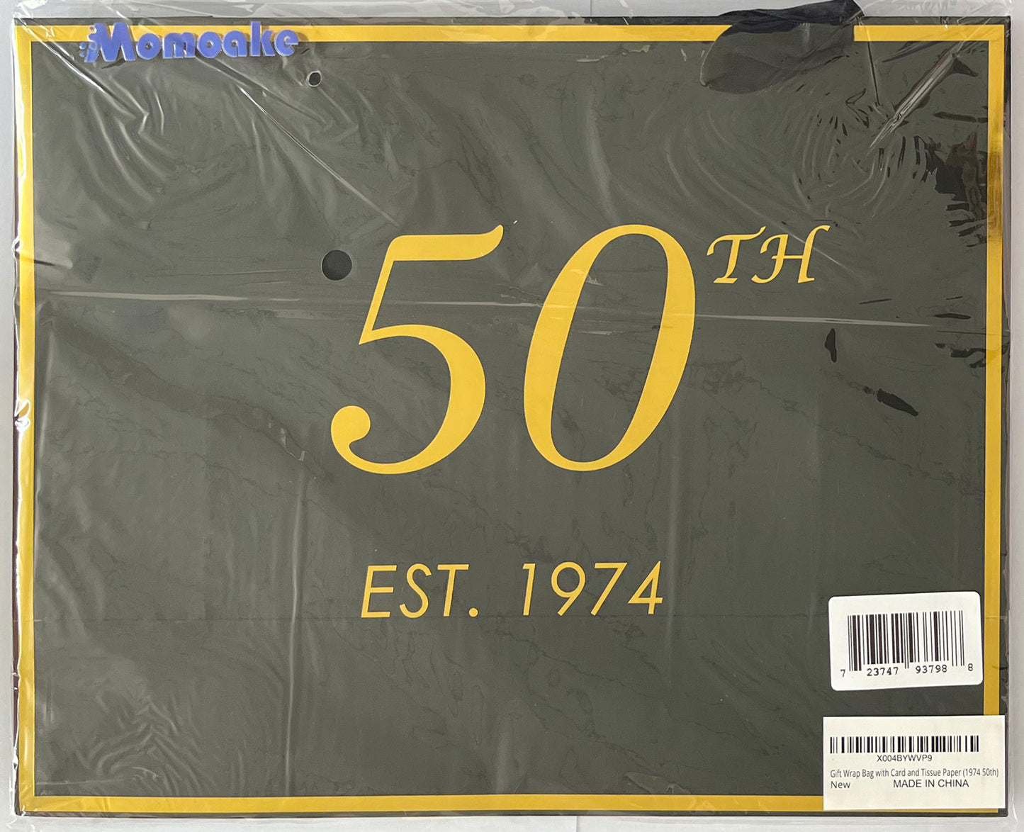 50th Birthday Gift Bag with Card and Tissue Paper for Men Women, 1974 50 Year Old 13" Elegant Black Gold Anniversary Keepsake Party Present Shopping Paper Bags for Gifts Wrapping (1974 50th)